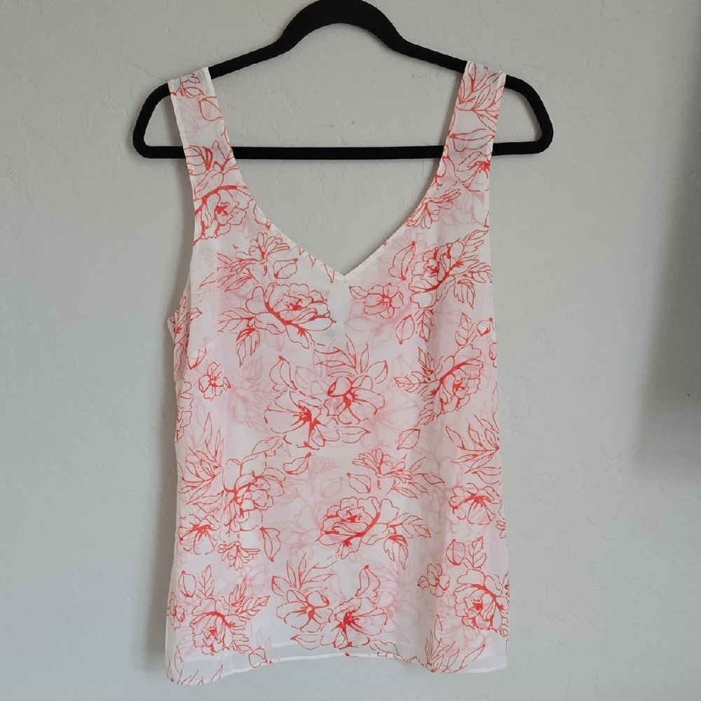 CAbi White and Orange Fitted Tank Top